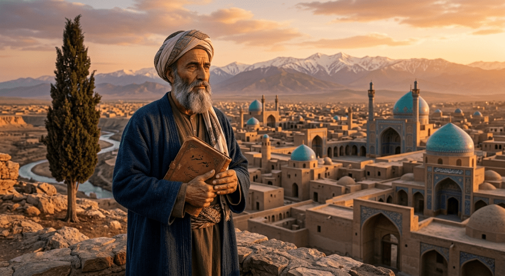 ناصر خسرو با منظره شهر